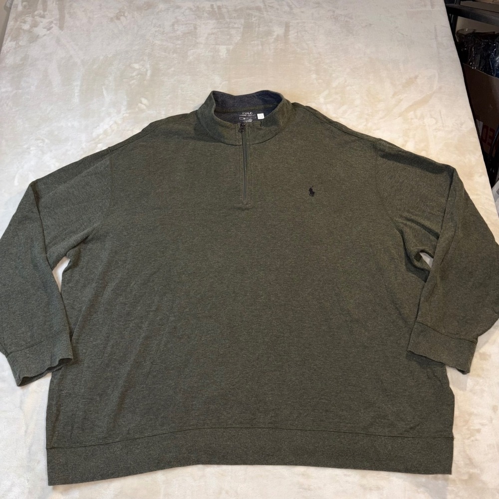 Polo Ralph Lauren Mens 4XB Heathered Olive Green Quarter Zip Pullover Sweater